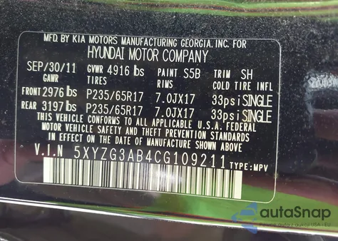 2012 Hyundai Santa Fe Gls z USA, uszkodzony, nr VIN 5XYZG3AB4CG109211